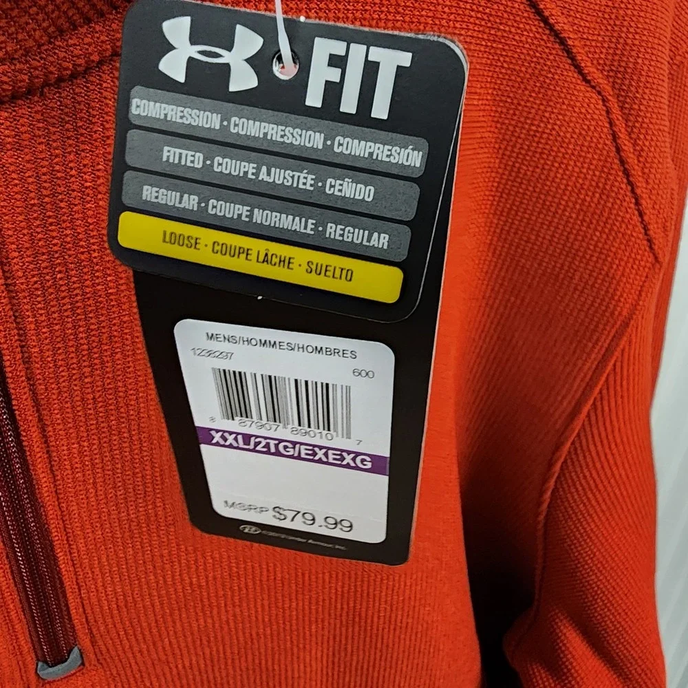 Under Armour Jacket Pullover Sz 2XL Red Orange Mens 1/4 Zip Long Sleeve Loose - Picture 2 of 7